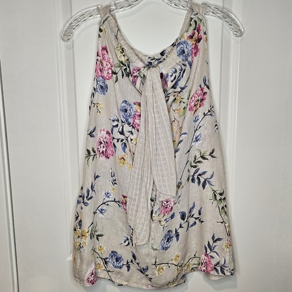 Made in Italy 100% Linen Floral Halter Top Tie Back Boho Cottagecore S Loose Fit - Picture 4 of 11